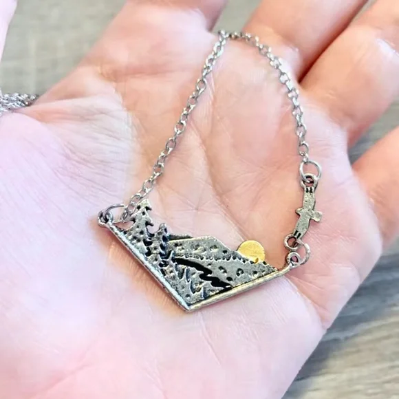 New 3D Mountain Range Eagle Artisan Southwestern Sterling Silver Forest Necklace - Picture 13 of 17